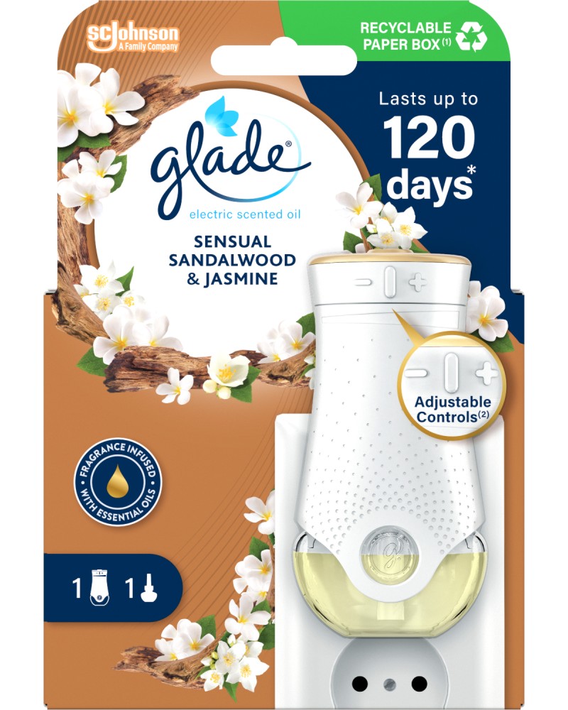 Електрически ароматизатор Glade Electric Електрически ароматизатор Glade Electric - С пълнител 20 ml с аромат на сандалово дърво - продукт