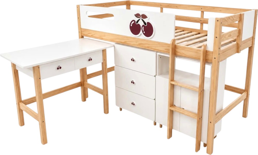 Детско комбинирано легло GINGER HOME Cherry Детско комбинирано легло GINGER HOME Cherry - За матрак 90 x 200 cm, с бюро, шкаф и скрин - продукт