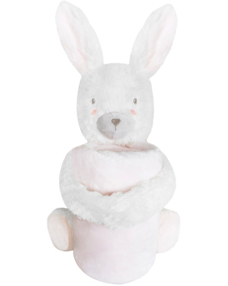 Бебешко одеяло Kikka Boo - 70 x 100 cm, с плюшено зайче, от серията Rabbits in Love - продукт
