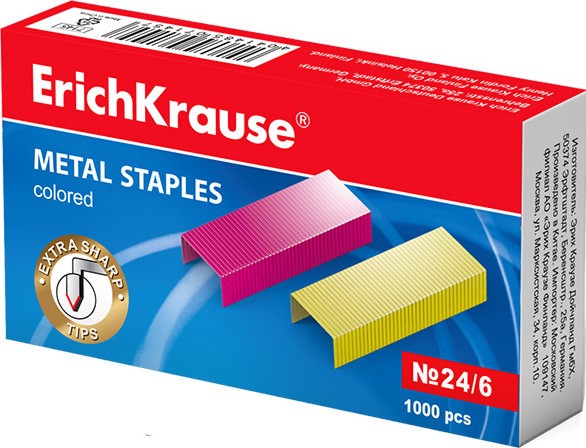 Цветни телчета за телбод Erich Krause 24/6 Цветни телчета за телбод Erich Krause 24/6 - 1000 броя -