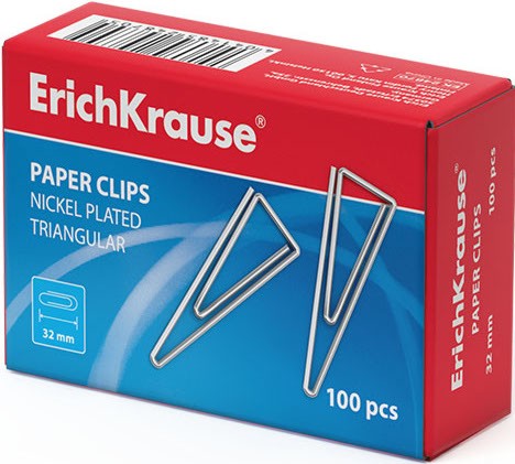 Малки триъгълни кламери Erich Krause Малки триъгълни кламери Erich Krause - 100 броя с дължина 32 mm -