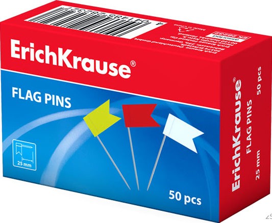 Цветни пинчета за коркова дъска Erich Krause - Знамена - 50 броя - 