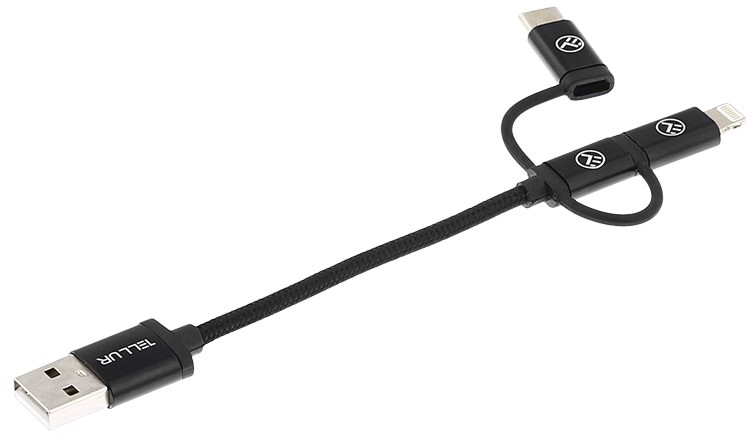 ����� 3 � 1 USB 2.0 Type-A ��� micro USB, Type-C � Lightning Tellur - 10 cm - 