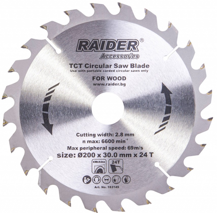 Циркулярен диск за дърво Raider - ∅ 200 / 30 / 2.4 mm с 24 зъба - 