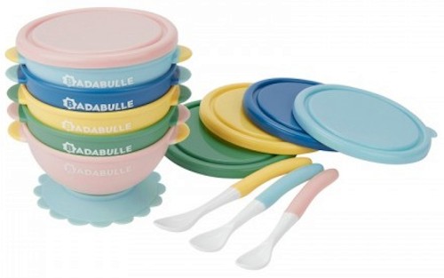 Детски комплект за хранене Badabulle - 5 купички, 5 капака, 3 лъжички и вакуумна вендуза, 4+ м - продукт