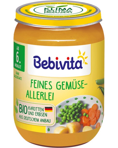 Био пюре от зеленчуци Bebivita - 190 g, за 6+ месеца - пюре