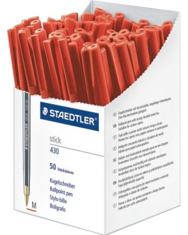 Червена химикалки Staedtler Stick 430 M Червена химикалки Staedtler Stick 430 M - 50 броя -