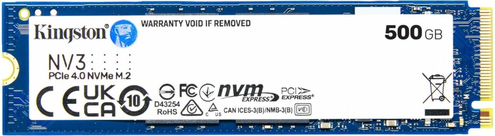 SSD  Kingston NV3 PCIe 4.0 x4 NVMe - 500 GB,  5000 MB/s,  3000 MB/s, 3D NAND - 