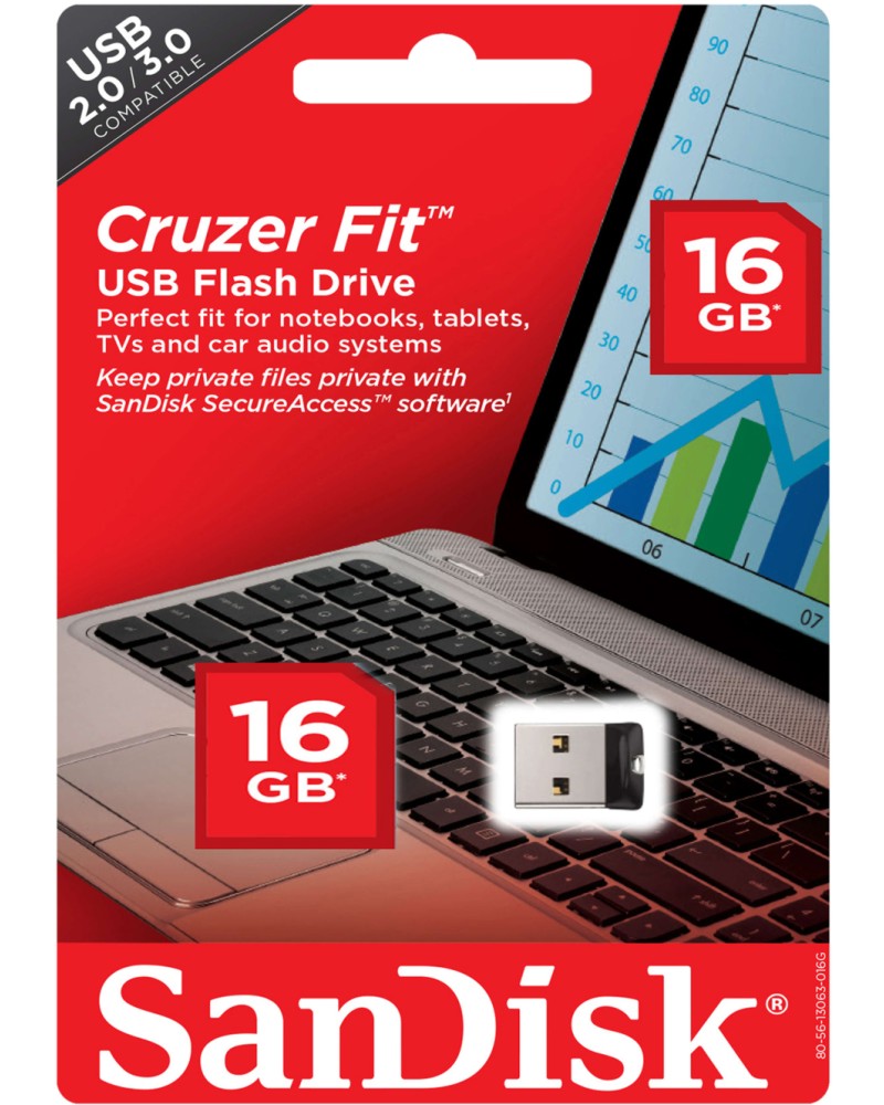USB 2.0   16 GB SanDisk Cruzer Fit - 
