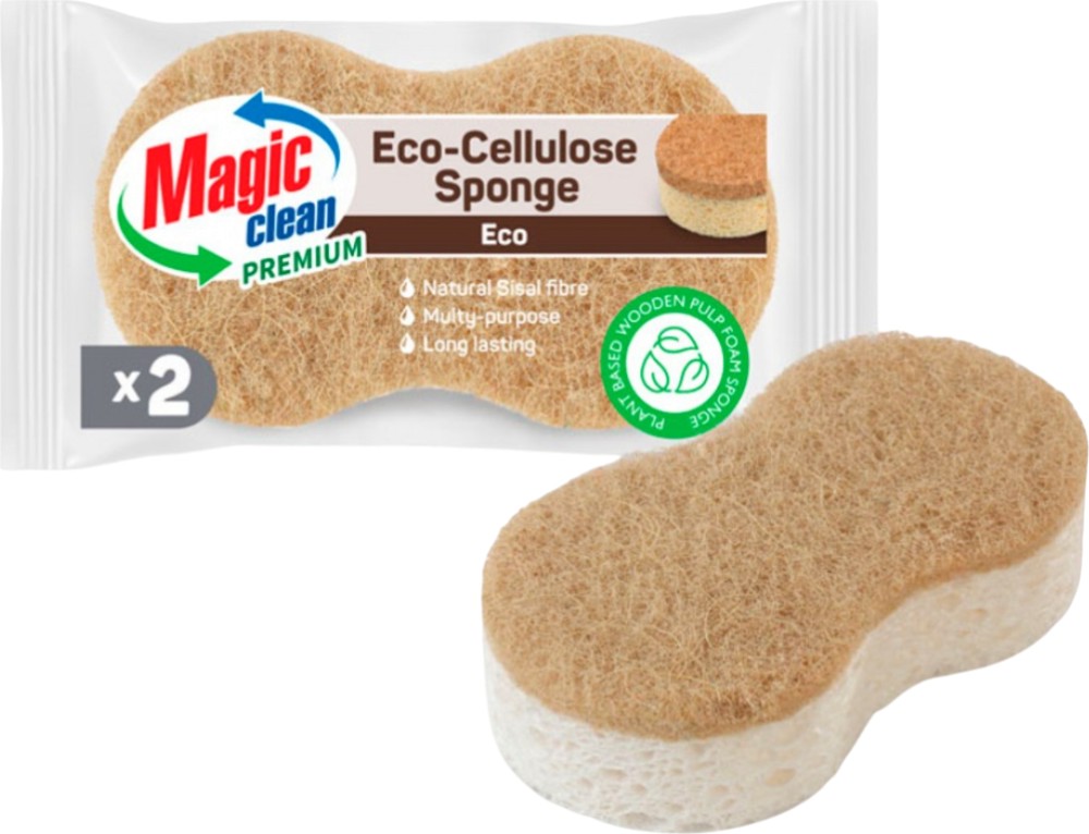 Еко гъби за миене на съдове Magic Clean Еко гъби за миене на съдове Magic Clean - 2 броя без канал от серията Premium - гъба