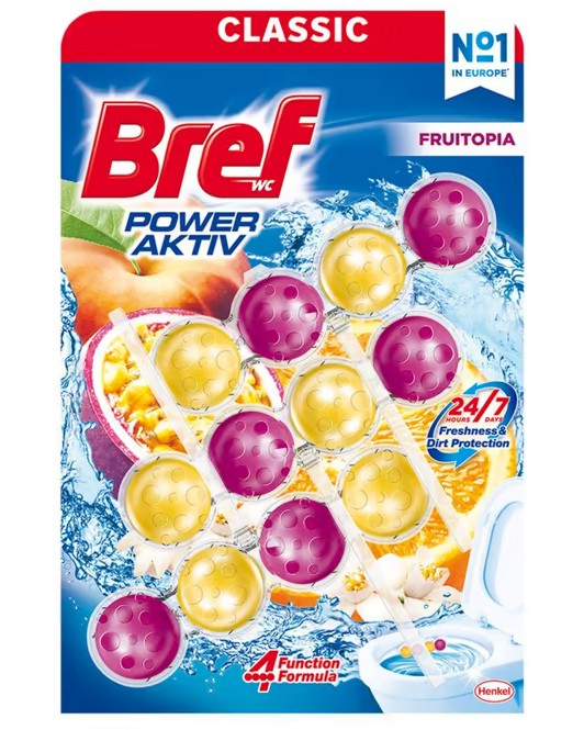 Тоалетно блокче Bref Power Aktiv Тоалетно блокче Bref Power Aktiv - 3 броя, с аромат на екзотични плодове - продукт