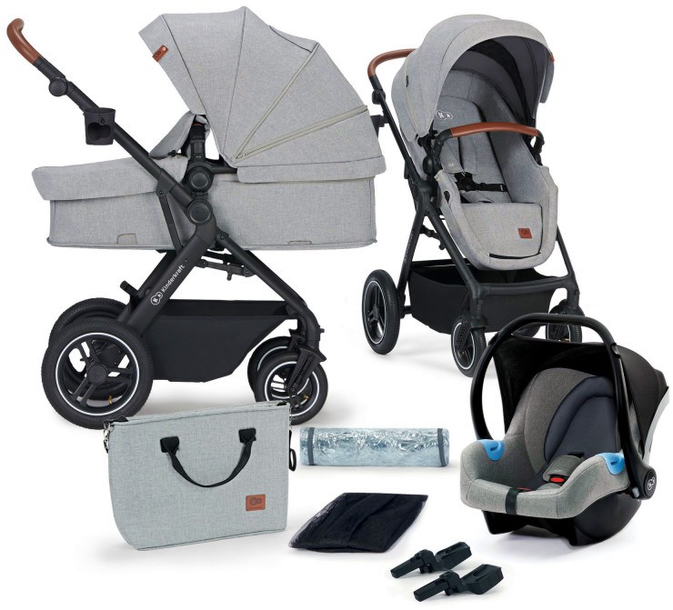 Бебешка количка 2 в 1 KinderKraft B-Tour - С трансформираща се седалка, кош за кола, чанта и аксесоари - количка