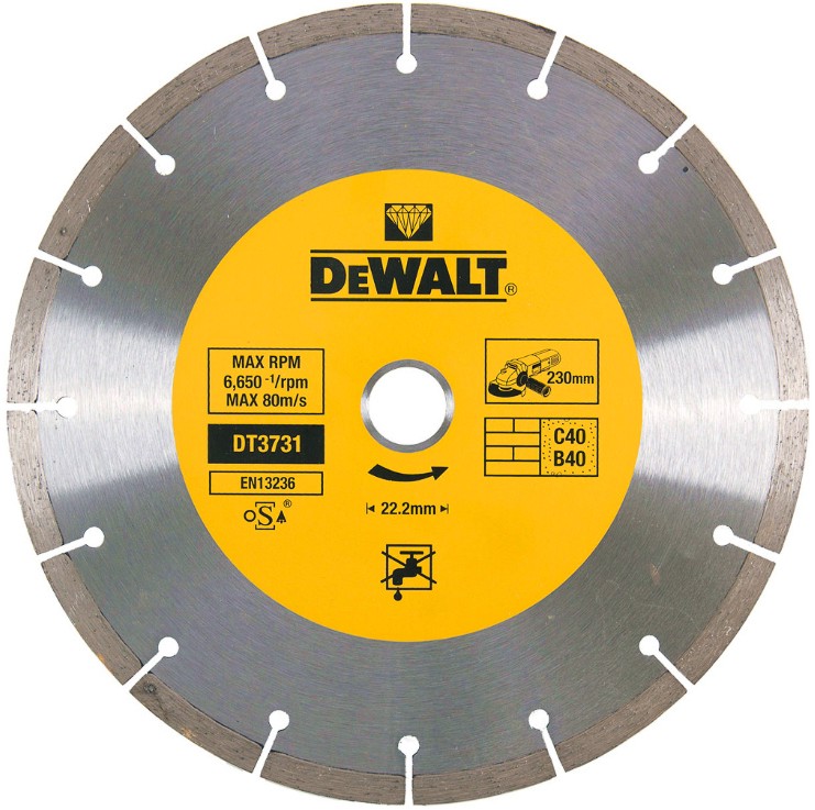 Диамантен диск за сухо рязане DeWalt - ∅ 230 / 2.3 / 22.23 mm от серията Diamond Edge - 