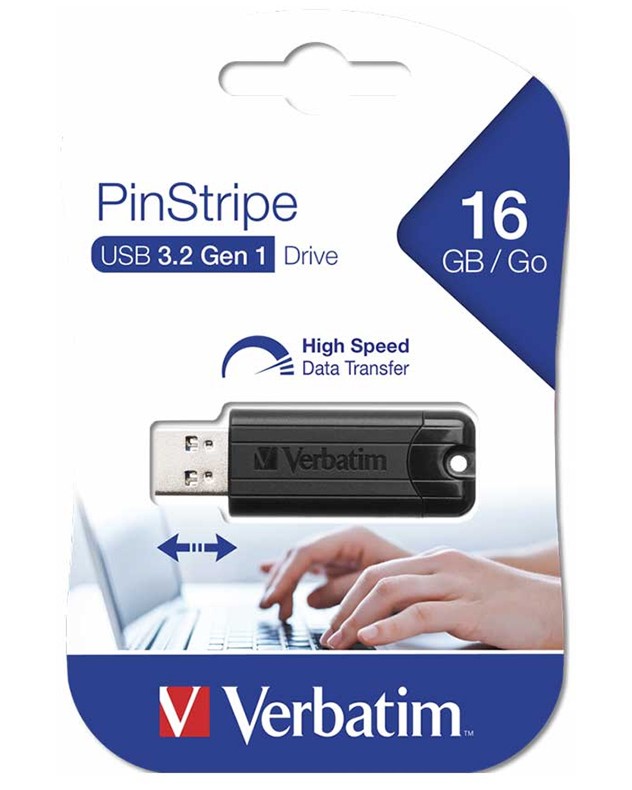 USB-A 3.2 Gen 1 флаш памет Verbatim Pinstripe USB-A 3.2 Gen 1 флаш памет Verbatim Pinstripe - 16, 32 или 256 GB -