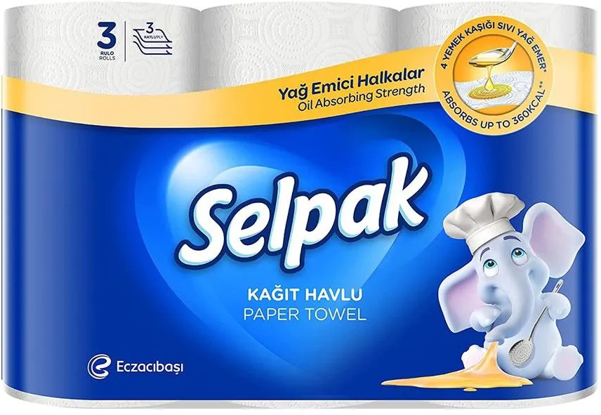 Трипластова кухненска хартия Selpak Calorie Absorber - 3 ролки - 