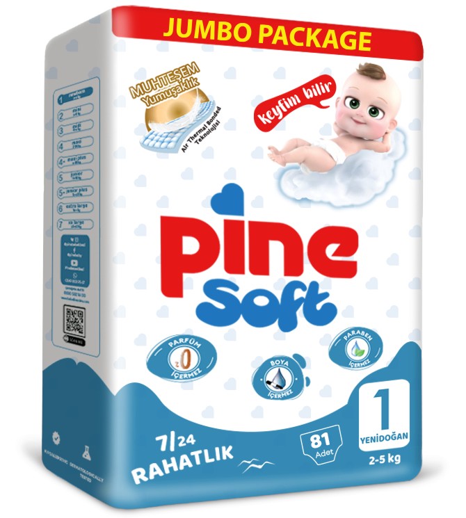 Пелени Pine Soft 1 Newborn - 81 броя, за бебета 2-5 kg - продукт