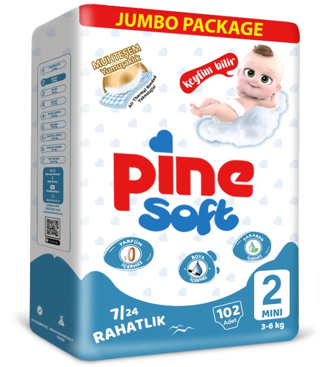 Пелени Pine Soft 2 Mini - 102 броя, за бебета 3-6 kg - продукт