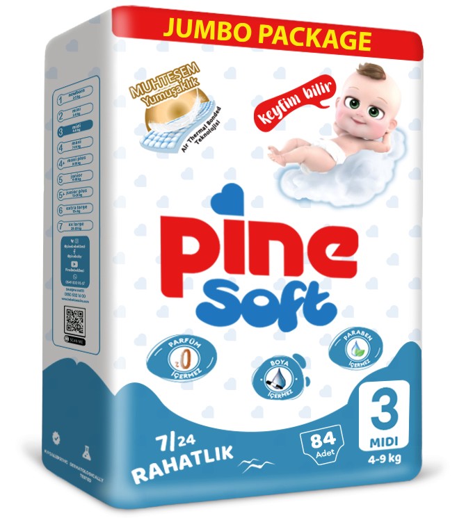 Пелени Pine Soft 3 Midi - 84 броя, за бебета 4-9 kg - продукт