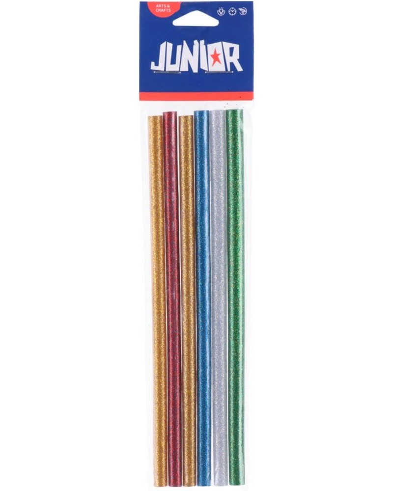 Цветни силиконови пръчки с брокат Junior Heli Stick Цветни силиконови пръчки с брокат Junior Heli Stick - 6 броя с диаметър ∅ 7 mm -