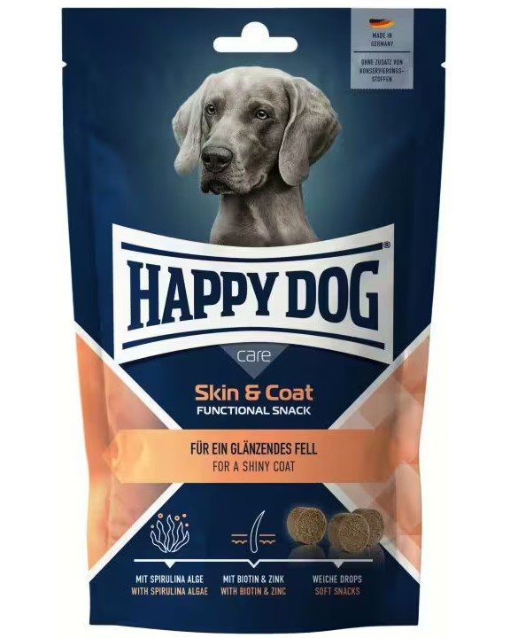Лакомства за кучета за здрава кожа и лъскава козина Happy Dog Care Skin & Coat Лакомства за кучета за здрава кожа и лъскава козина Happy Dog Care Skin & Coat - 100 g, в зряла възраст - храна