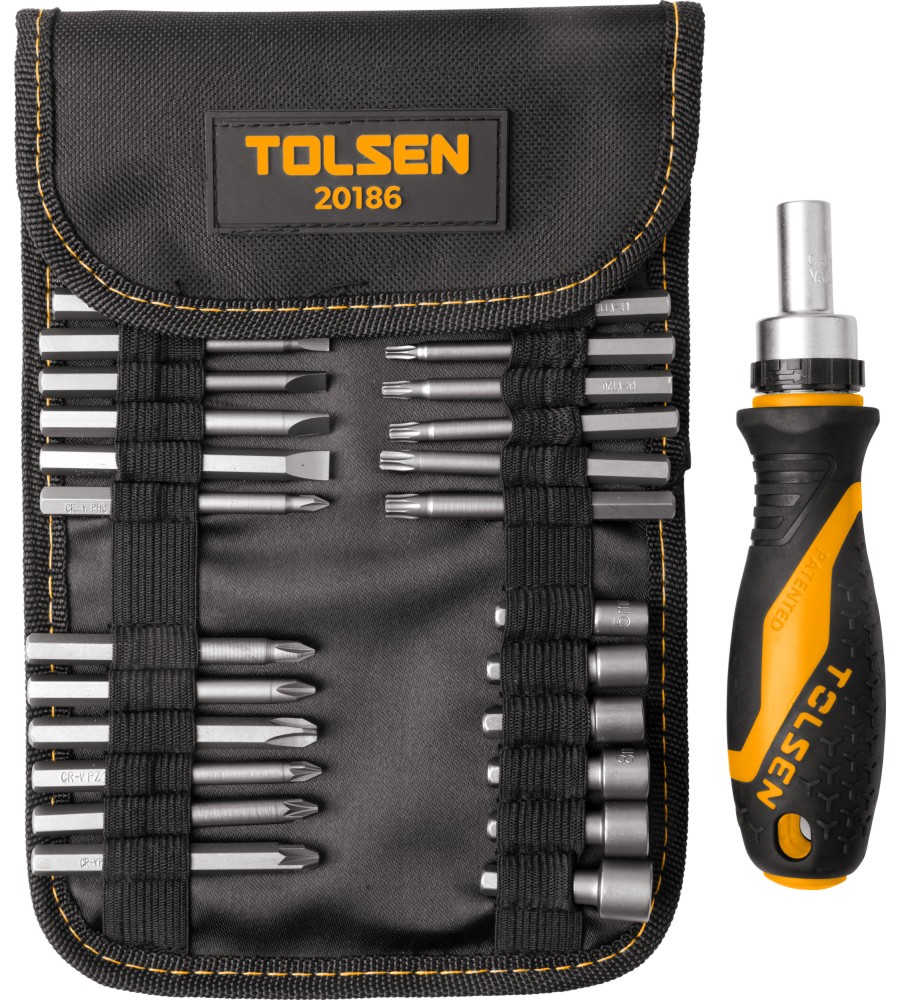 Тресчотна отвертка с накрайници Tolsen Тресчотна отвертка с накрайници Tolsen - 26 части от серията GRIPro -