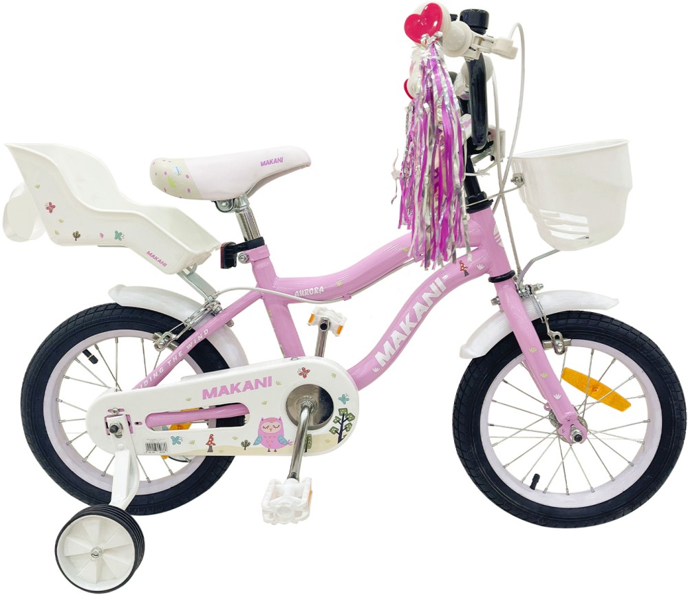 Детски велосипед Makani Aurora 14" - С помощни колела, кошница и столче за кукла - 