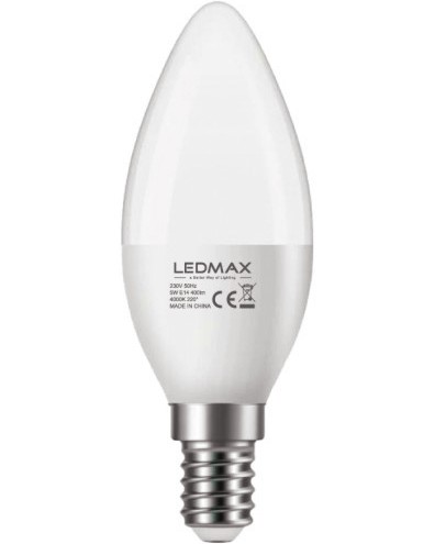 LED крушка LEDMAX C37 Е14 5 W 4000K LED крушка LEDMAX C37 Е14 5 W 4000K - 80 lm -