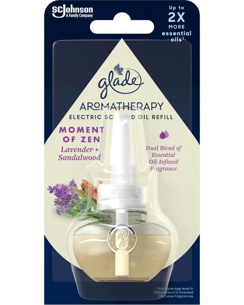 Пълнител за ароматизатор Glade Aromatherapy Electric Пълнител за ароматизатор Glade Aromatherapy Electric - 20 ml с аромат на сандалово дърво и лавандула - продукт