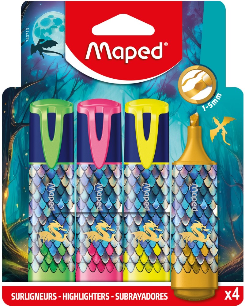 Текст маркери Maped Текст маркери Maped - 4 цвята от серията Dragon -