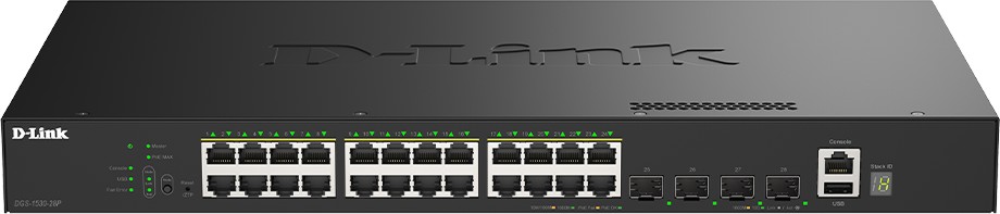 ���� D-Link DGS-1530-28P - 24 x 10/100/1000Base-T, 4 x 10GE SFP, 128 Gbps - 