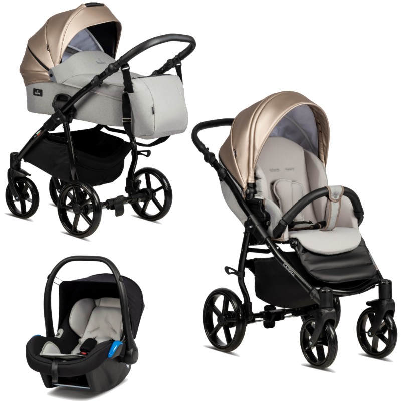Бебешка количка 3 в 1 Buba Karina - С кош за новородено, лятна седалка, кош за кола, чанта и аксесоари - количка