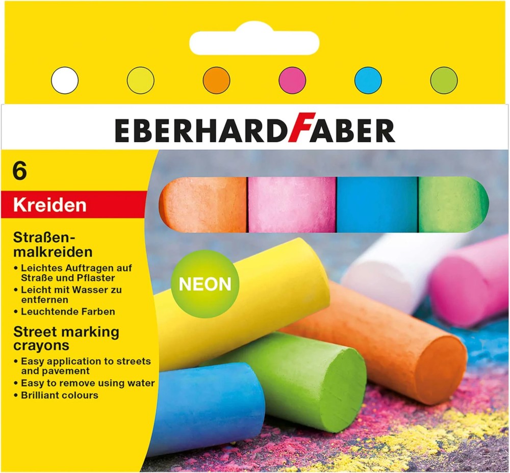Цветни тебешири Eberhard Faber Neon Цветни тебешири Eberhard Faber Neon - 6 цвята -
