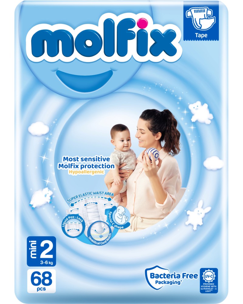 Пелени Molfix 2 Mini Пелени Molfix 2 Mini - 68 и 80 броя, за бебета 3-6 kg - продукт