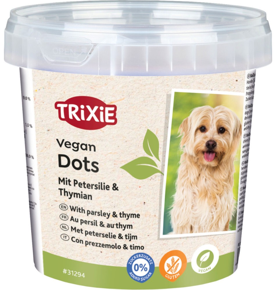 Веган лакомства за кучета Trixie Vegan Dots Веган лакомства за кучета Trixie Vegan Dots - 200 g, с магданоз и мащерка - храна