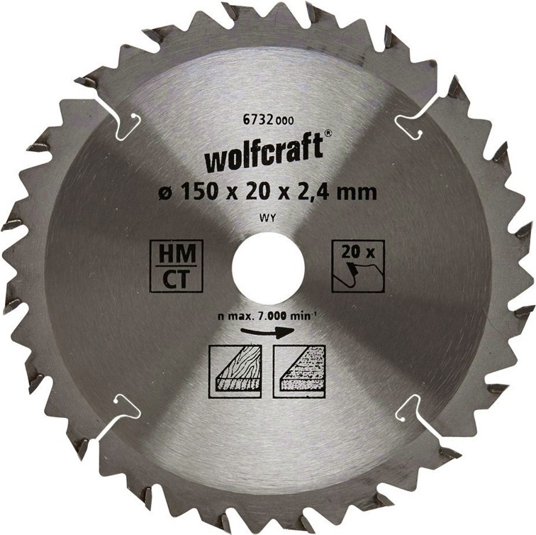Циркулярен диск за дърво Wolfcraft - ∅ 150 / 20 / 2.4 mm с 20 зъба - 