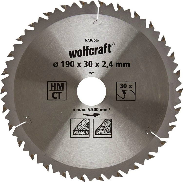Циркулярен диск за дърво Wolfcraft - ∅ 190 / 30 / 2.4 mm с 30 зъба - 