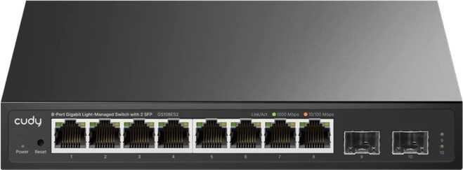Суич Cudy GS108ES2 Суич Cudy GS108ES2 - 8 x 10/100/1000Base-T, 2 x SFP, 21 Gbps -