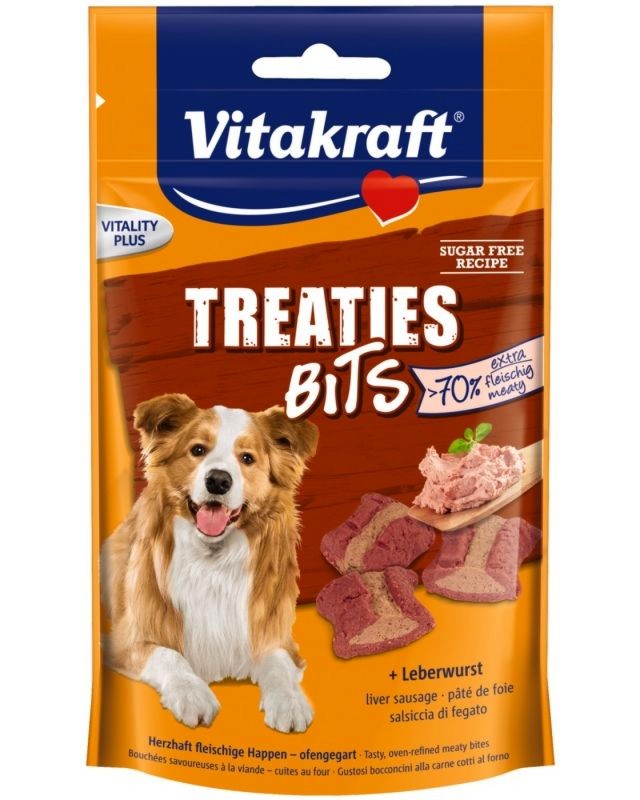 Лакомства за кучета Vitakraft Treaties Bits Лакомства за кучета Vitakraft Treaties Bits - 120 g, с лебервурст - храна