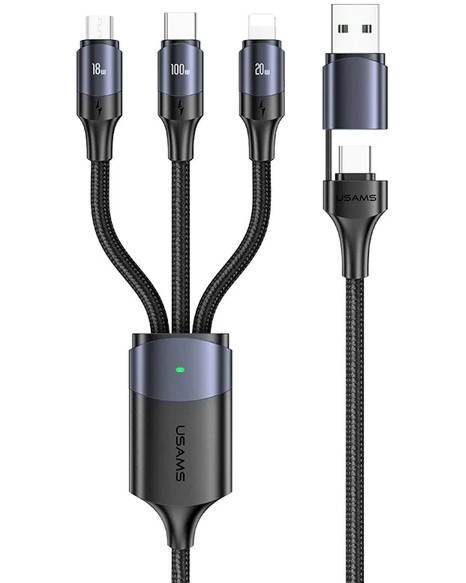 Кабел 3 в 1 USB-C / USB-A male към USB-C, Micro USB, Lightning Usams U71 Кабел 3 в 1 USB-C / USB-A male към USB-C, Micro USB, Lightning Usams U71 - 1.2 m -