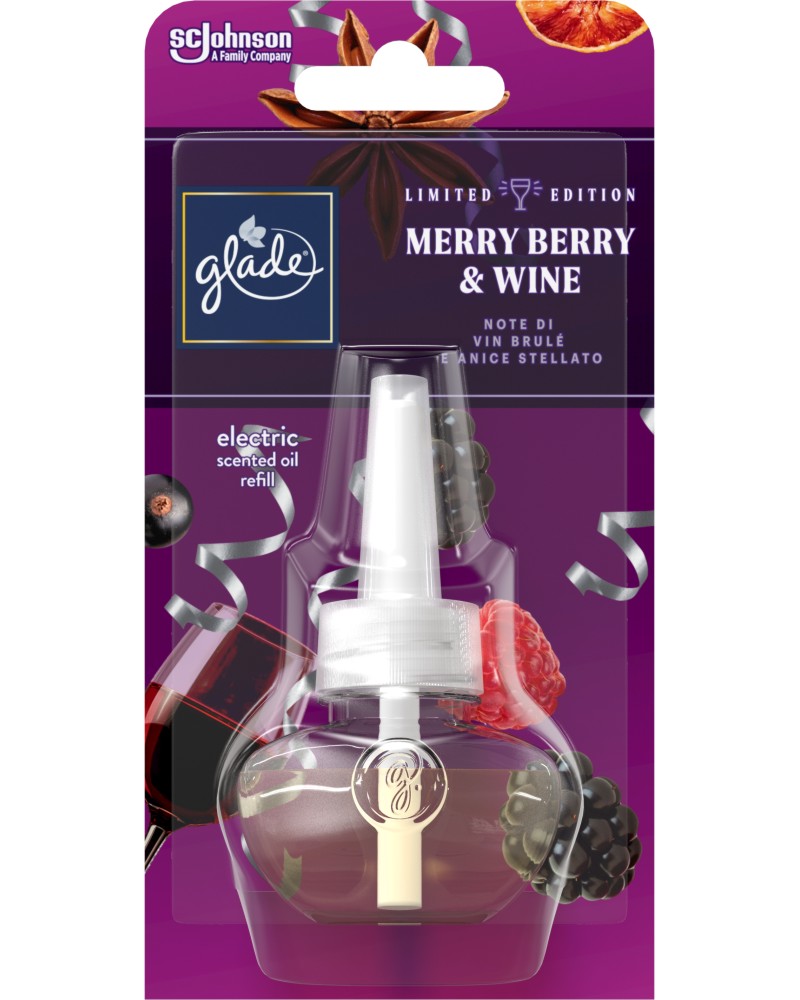 Пълнител за ароматизатор Glade Electric Пълнител за ароматизатор Glade Electric - 20 ml с аромат на горски плодове и бордо - продукт