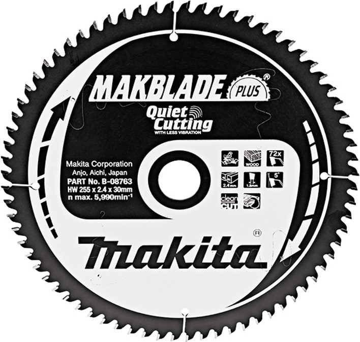 Циркулярен диск за дърво Makita Makblade Plus Циркулярен диск за дърво Makita Makblade Plus - ∅ 255 / 30 / 2.4 mm със 72 зъба -