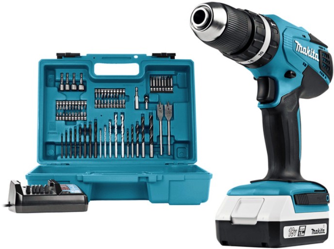 Акумулаторен ударен винтоверт 18V Makita HP457DWE10 Акумулаторен ударен винтоверт 18V Makita HP457DWE10 - С 2 батерии, зарядно и аксесоари -