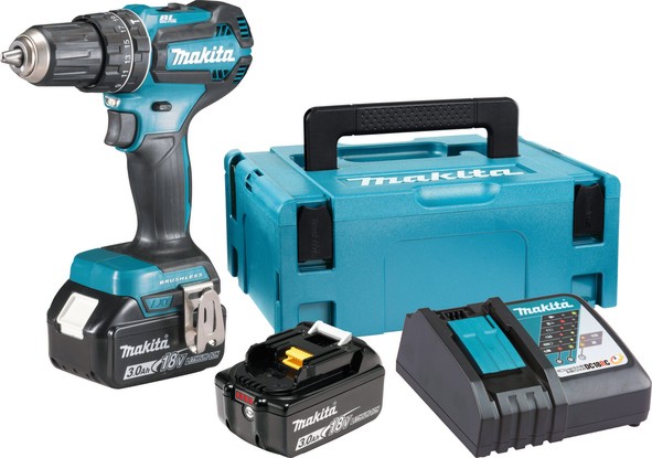 Акумулаторен ударен винтоверт 18V Makita DHP485RFJ Акумулаторен ударен винтоверт 18V Makita DHP485RFJ - С 2 батерии, зарядно и куфар от серията LXT -