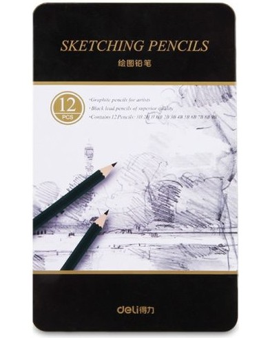 Графитни моливи Deli Графитни моливи Deli - 12 броя в метална кутия -