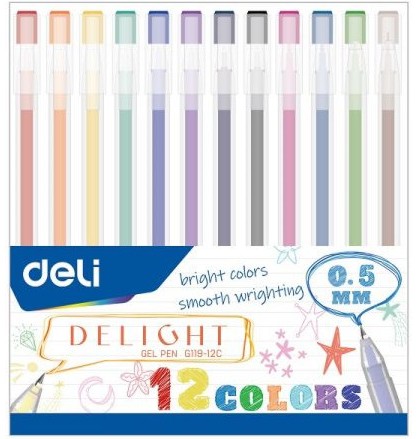 Цветни гел химикалки Deli Delight 0.5 mm Цветни гел химикалки Deli Delight 0.5 mm - 12 цвята -