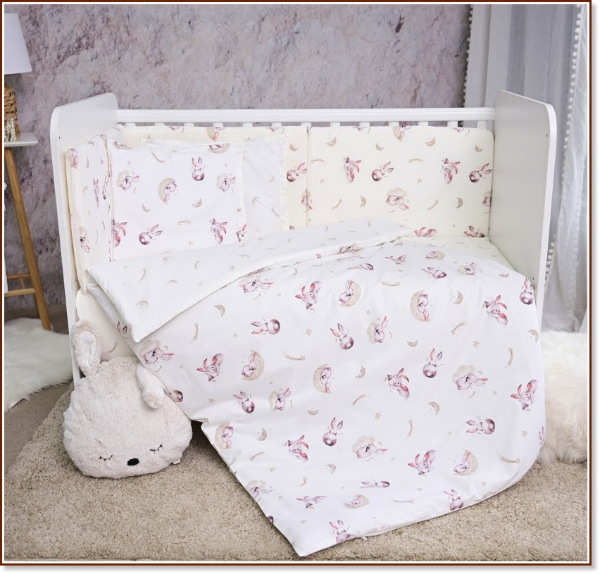 Бебешки спален комплект 7 части Lorelli Smile - За легла 60 x 120 cm, от серията Зайчета - продукт