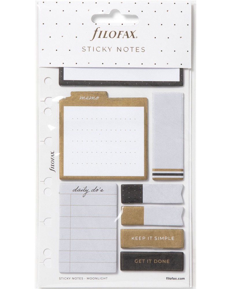 Самозалепващи листчета и индекси Filofax Самозалепващи листчета и индекси Filofax - 8 блокчета x 25 броя от колекцията Moonlight -