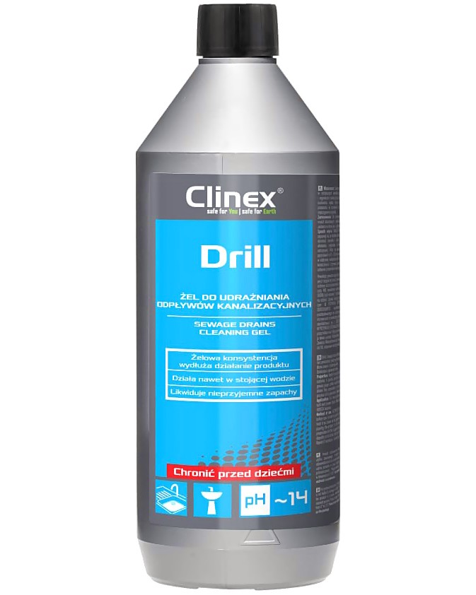 Гел за отпушване на канали и тръби Clinex Drill Гел за отпушване на канали и тръби Clinex Drill - 1 l - продукт