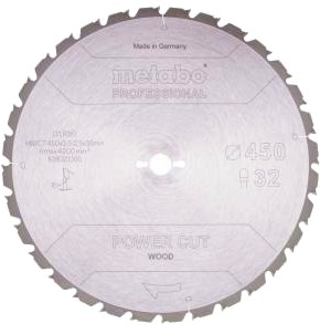 Циркулярен диск за дърво Metabo Power Cut Professional Циркулярен диск за дърво Metabo Power Cut Professional - ∅ 450 / 30 / 3.5 mm с 32 зъба -