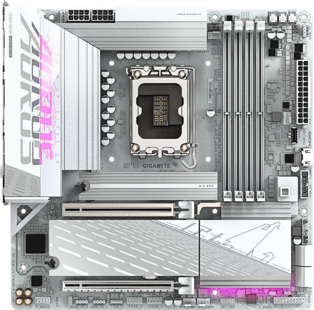 Дънна платка Gigabyte B860M Aorus Elite WiFi 6E ICE Дънна платка Gigabyte B860M Aorus Elite WiFi 6E ICE - LGA 1851, Intel B860, DDR5, Micro ATX -